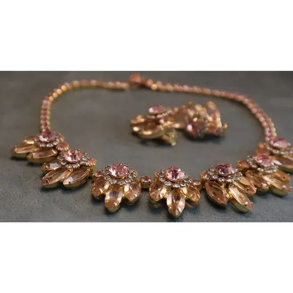 Juliana D&E Drippy Pink Rhinestone Layered Flowers Necklace